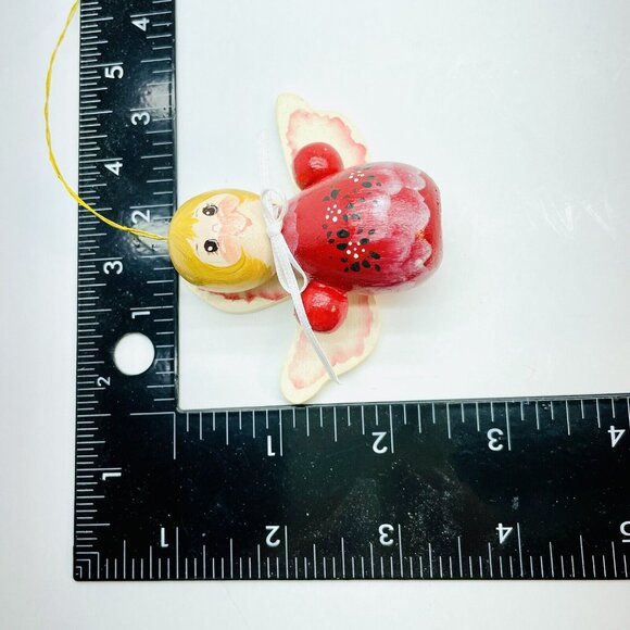 Vintage Christmas Ornament Red Wooden Star Angel Signed Dated 1986 Germany - Picture 10 of 12